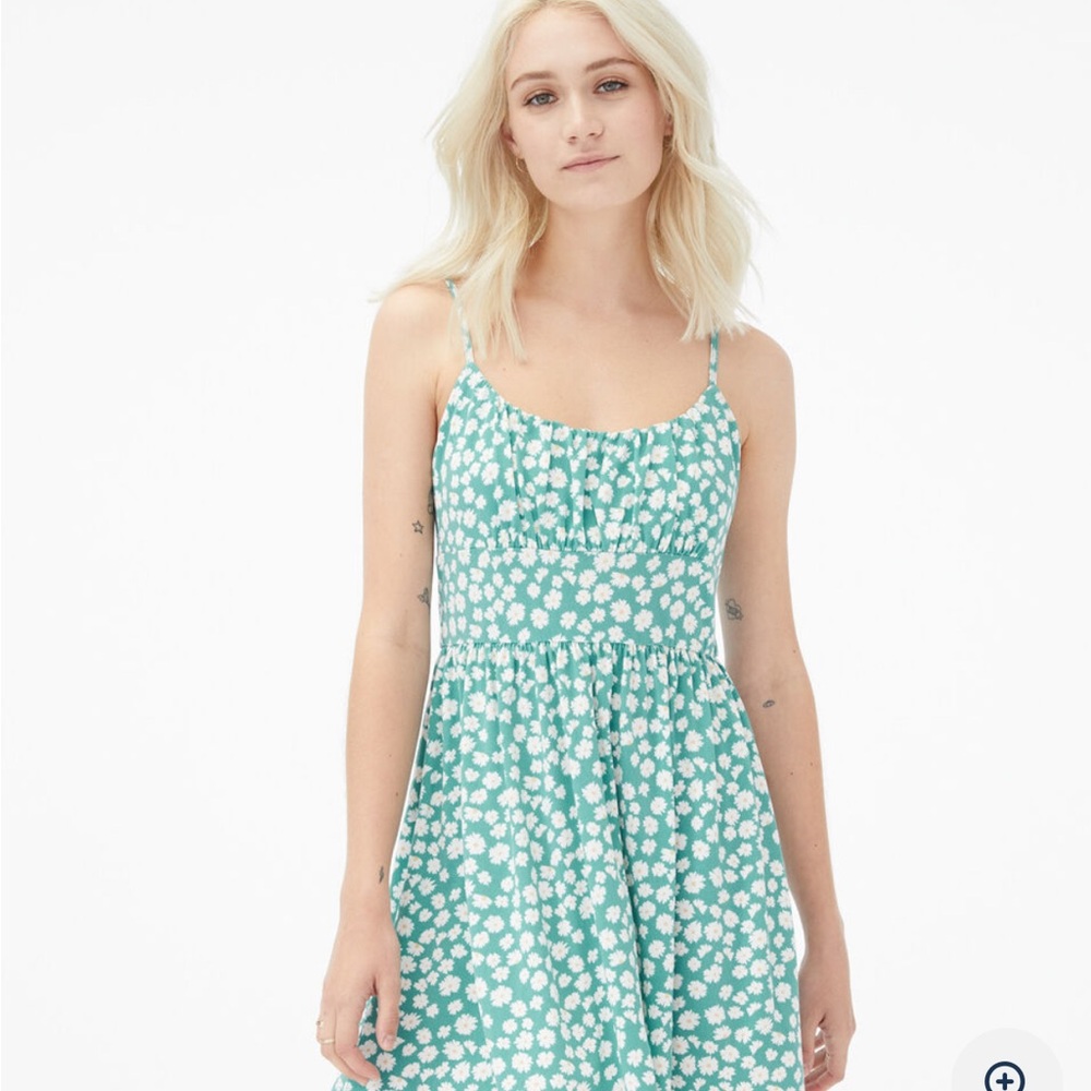 Aeropostale Teal Floral Dress: Floral Scoop-Neck Ruched Fit & Flare Dress